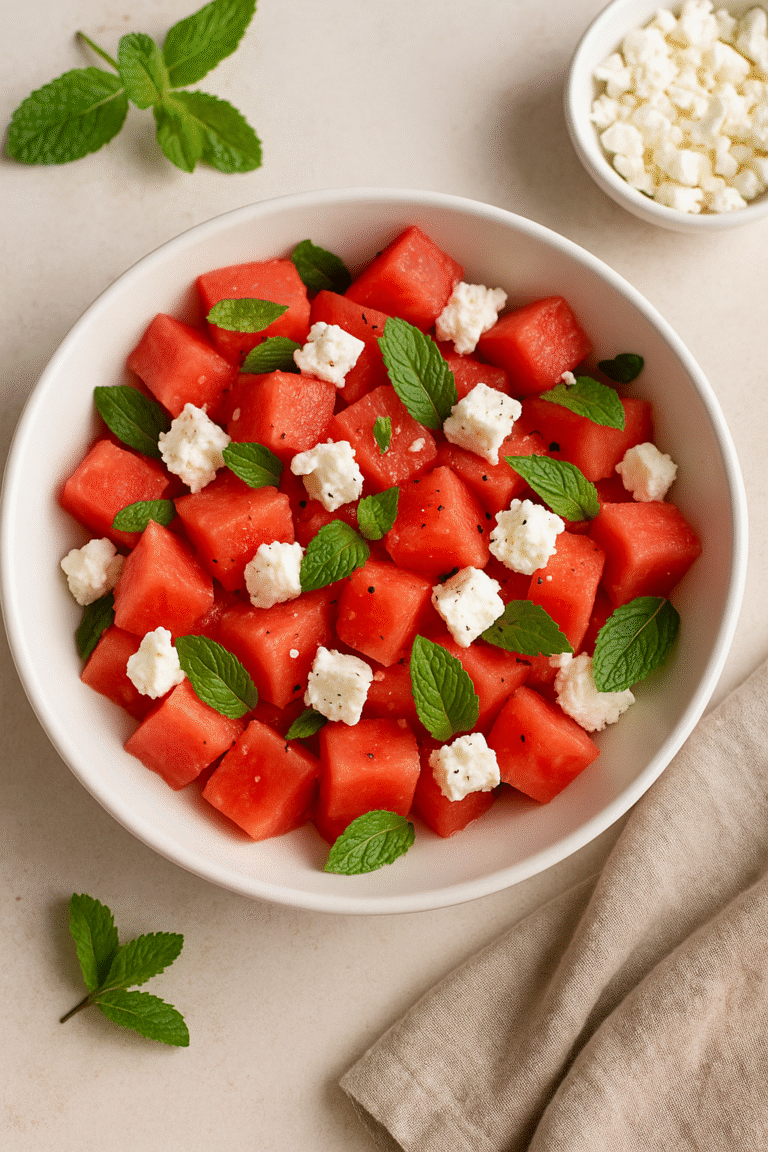 Receta de ensalada de sandia con queso feta y menta